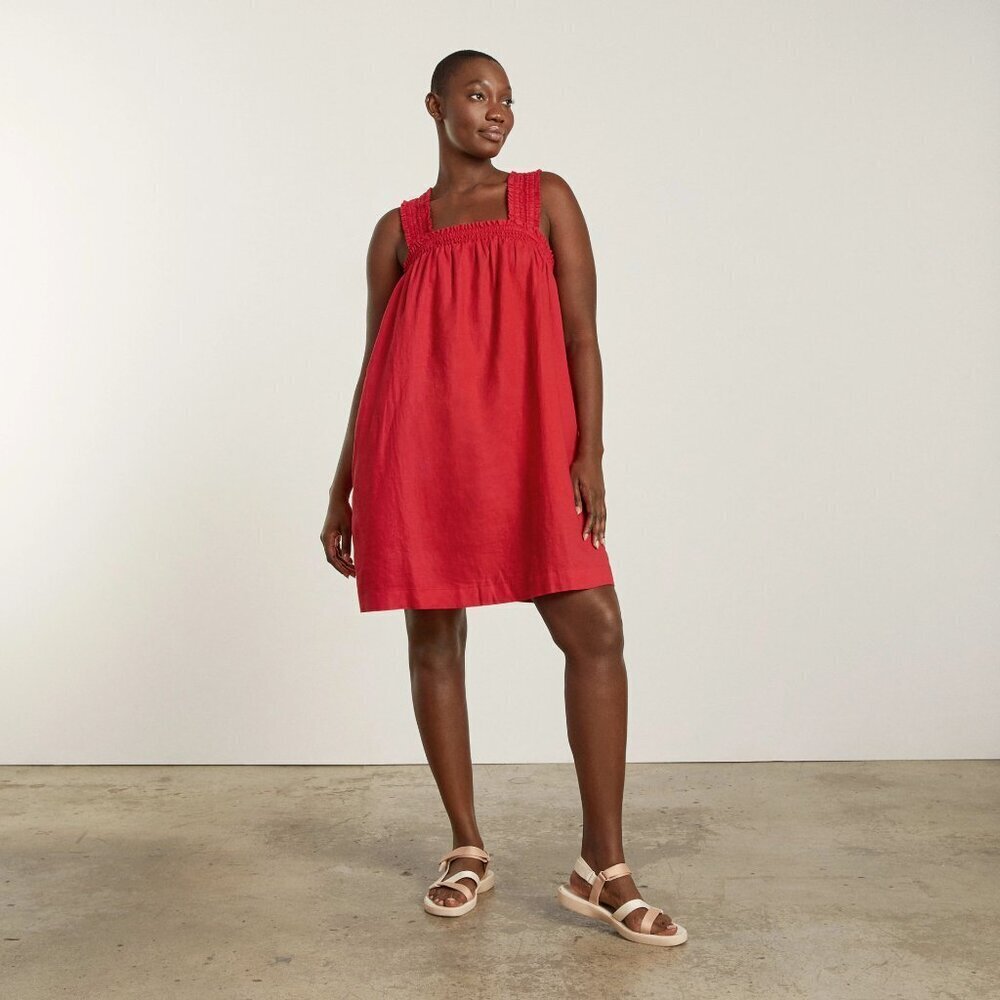 Everlane The Smocked Vibrant Red Linen Dress Sz S